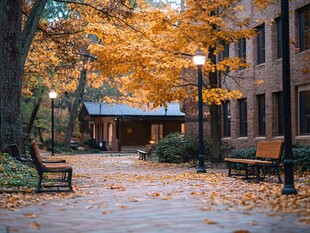 秋日校园静谧小道景致
