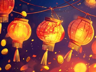 灯笼高悬 金雨洒落迎佳节