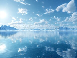 雪域蓝天静谧湖面美景