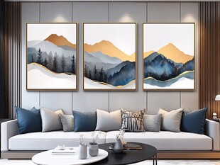 现代客厅三联山水装饰画