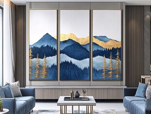 三联山水装饰画客厅场景