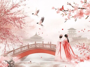 古风佳人赏春景图