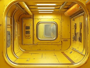 黄色科幻风密闭舱室内部