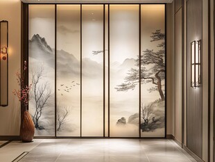 中式山水屏风玄关之美
