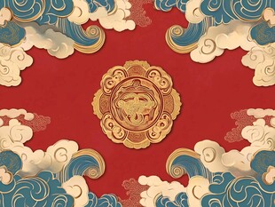 中式红底祥云金饰图案