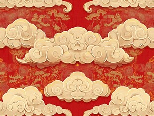 中式祥云红底传统图案