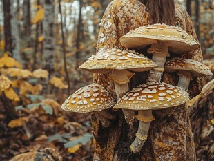 森林中的奇幻毒蝇伞蘑菇