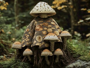 奇幻蘑菇堆成的森林景观