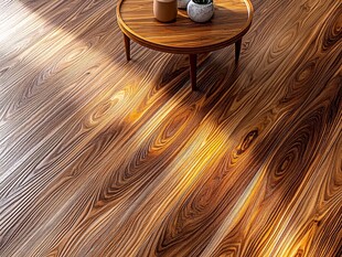 木质地板上的简约茶几摆件