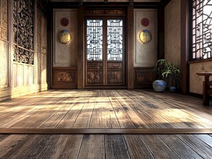 中式古风室内木质典雅空间