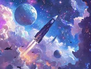 火箭翱翔梦幻星空宇宙