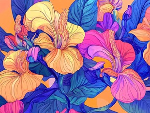 缤纷扶桑花插画艺术