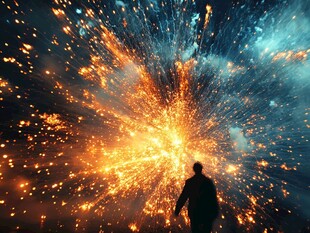 面向绚烂烟火的孤独身影