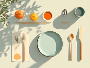 简约清新风餐具摆盘展示