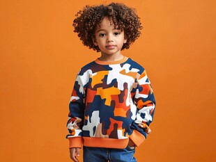 迷彩卫衣小男孩的时尚风采