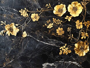 黑金大理石上的金色花卉
