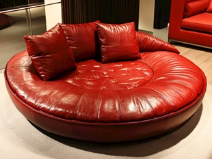 红色圆形皮艺舒适沙发