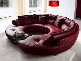 酒红色环形真皮沙发客厅风
