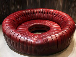 环形红色真皮沙发展示