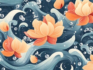 莲花海浪图案的梦幻插画