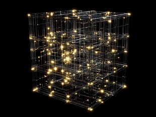 发光的三维线框立方体