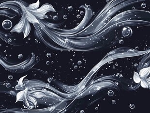 梦幻水墨风鱼影波纹图案