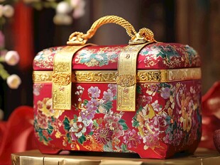 中式精美刺绣珠宝首饰盒