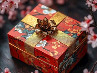 中式喜庆礼盒配繁花装饰