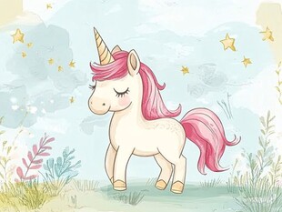 梦幻独角兽漫步花草间