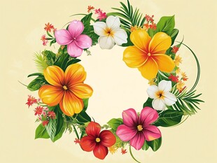 热带花卉花环装饰图案
