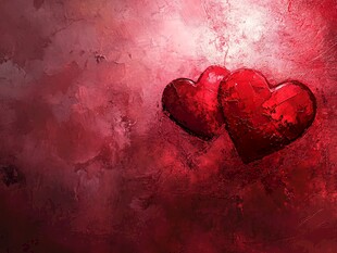 双心闪耀于梦幻红背景