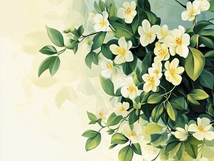 清新茉莉花枝插画