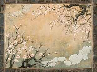 中式古风梅花云纹装饰画