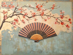 中式扇与梅花古风景致