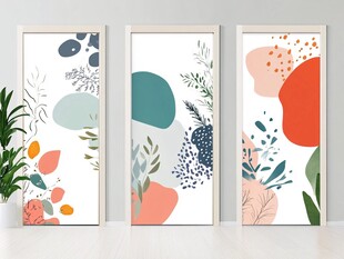简约植物几何装饰画三幅