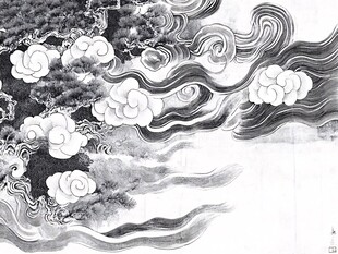 中式云松水墨纹理图案