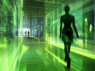 未来科技走廊中的女性身影