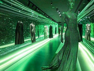 未来感绿色时尚服装展示空间