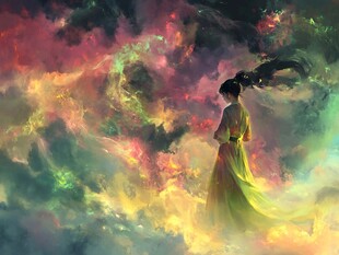 仙袂飘飘的奇幻云端女子
