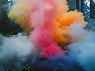 彩色烟雾弥漫于自然之间