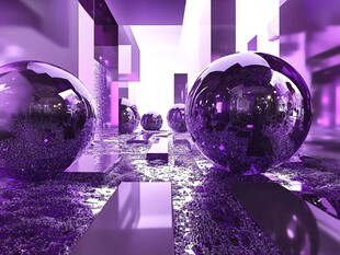 紫色科幻空间中的金属球体