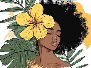 非洲裔女性与明艳花卉
