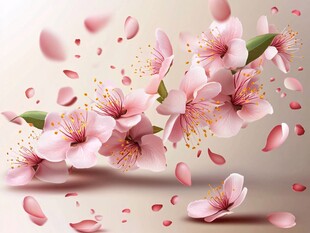 粉色樱花绽放花瓣纷飞