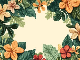 热带花卉绿叶边框背景图