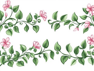 粉色花卉绿叶边框图案