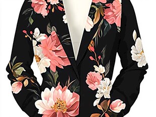 花卉印花黑色时尚西装外套