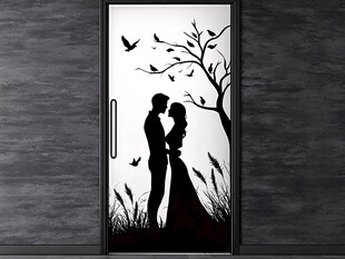 浪漫情侣剪影玻璃门设计