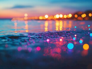 海边梦幻夜景光斑闪烁