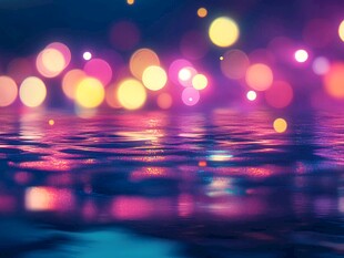 梦幻光斑水面夜景图