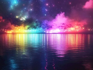 梦幻星空下的绚丽湖景